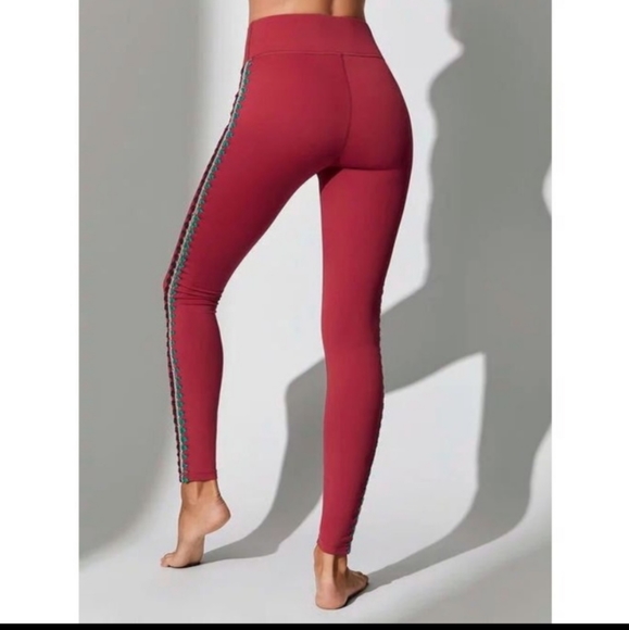 Carbon38 Womens XS Red Crochet Side Seam High Waisted Leggings - Picture 3 of 11